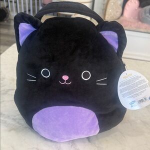 Kellytoy Black and Purple Cat Plush treat pail Squishmallow Autumn NWT